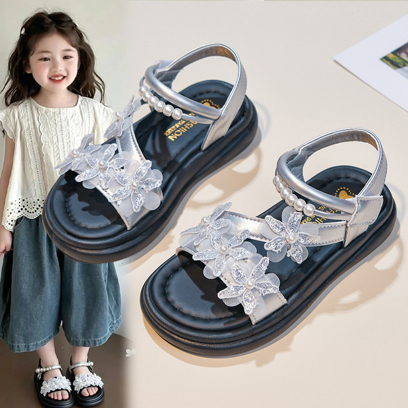 Zapatos de princesa de arco para niños 2026 verano nuevos zapatos de playa de perla suave para niños grandes zapatos de aire exterior image 3
