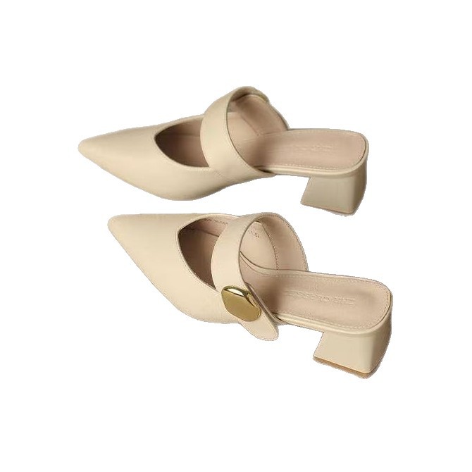 Baotou media zapatillas para mujeres verano 2026 nueva moda coreana tacones afilados gruesos sandalias de temperamento cómodo image 5