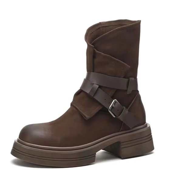 Martin Boots 2024 New Autumn Hollow Maillard Boots Mid-Barrel Western Cowboy Boots Retro Women's Boots Side Zipper