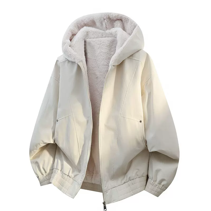 M-8XL新款大码加绒夹克男加厚保暖棉衣男假两件连帽外套男扎染印