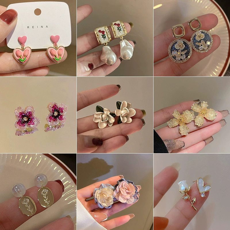 Серьги из жемчуга, маленькая свежая серебряная игла, цветочная, простая и элегантная форма