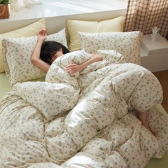A类小清新针织棉三四件套纯棉全棉花卉印花被套床单床笠款床品