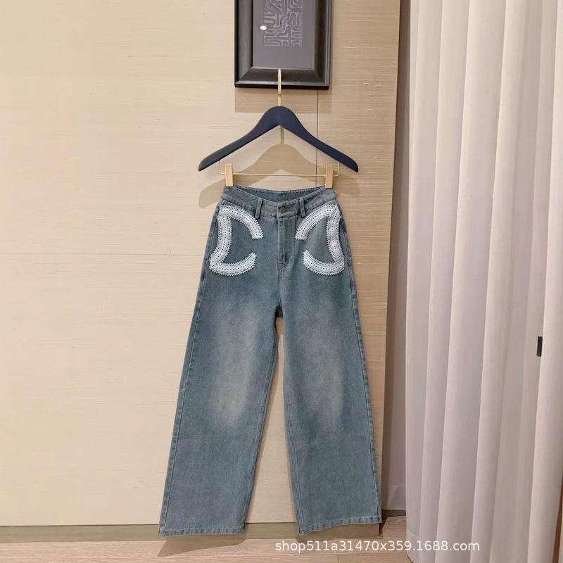 2026 Early Autumn Designer Lace Pocket Embroidered Jeans for Women, High Waist, Loose Fit, Slimming Wide Leg Long Pants 2026 Early Autumn Designer Lace Pocket Embroidered Jeans for Women, High Waist, Loose Fit, Slimming Wide Leg Long Pants