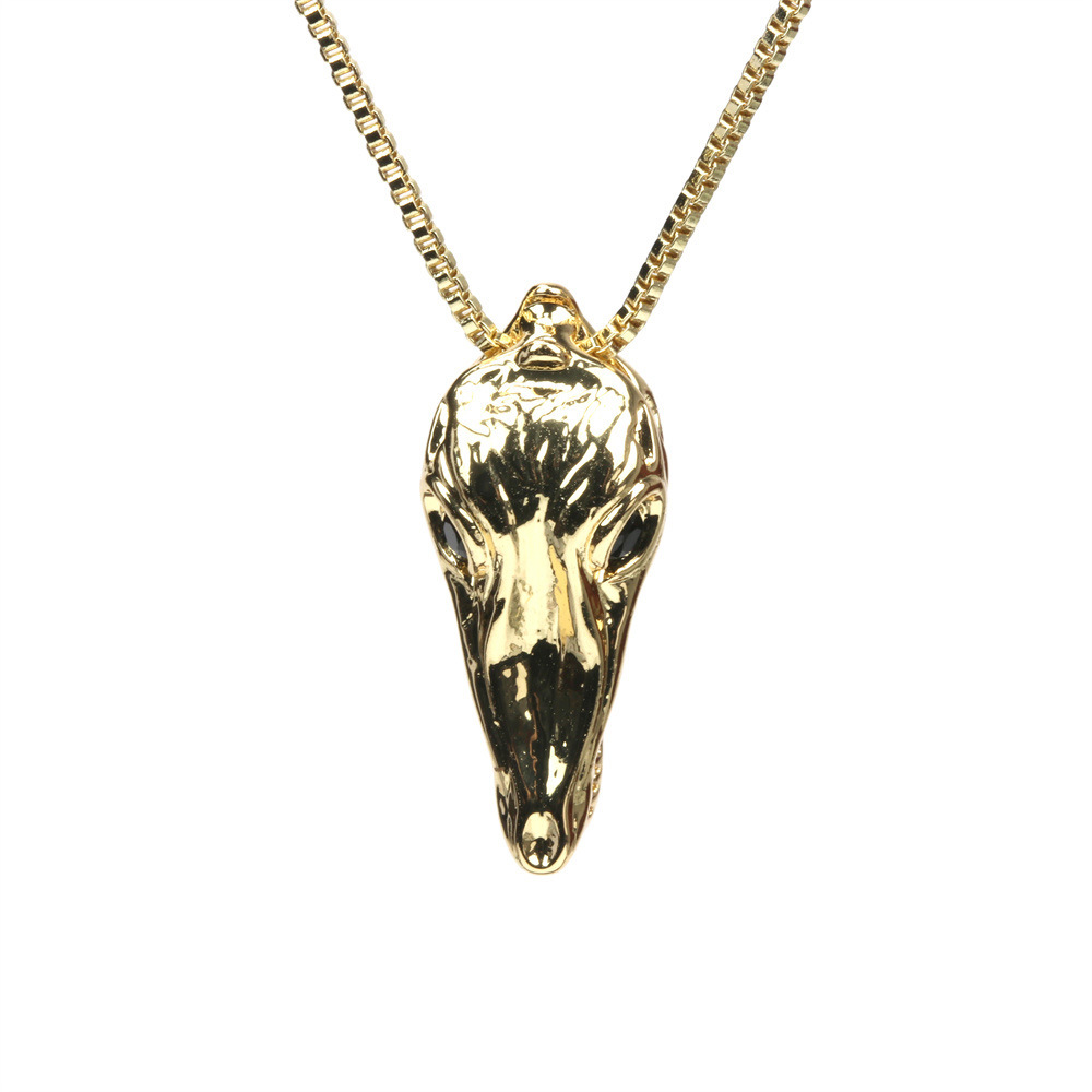 New Crocodile Head Electroplating Real Gold Copper Inlaid Zircon Pendant Necklace Female display picture 2