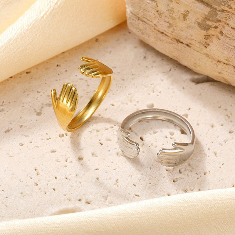 Cross-Border Popular Style Double-Hand-Hug Open Ring for Women, Simple and Unique Design, Index Finger Ring, Trendy Fashion Ring Wholesale