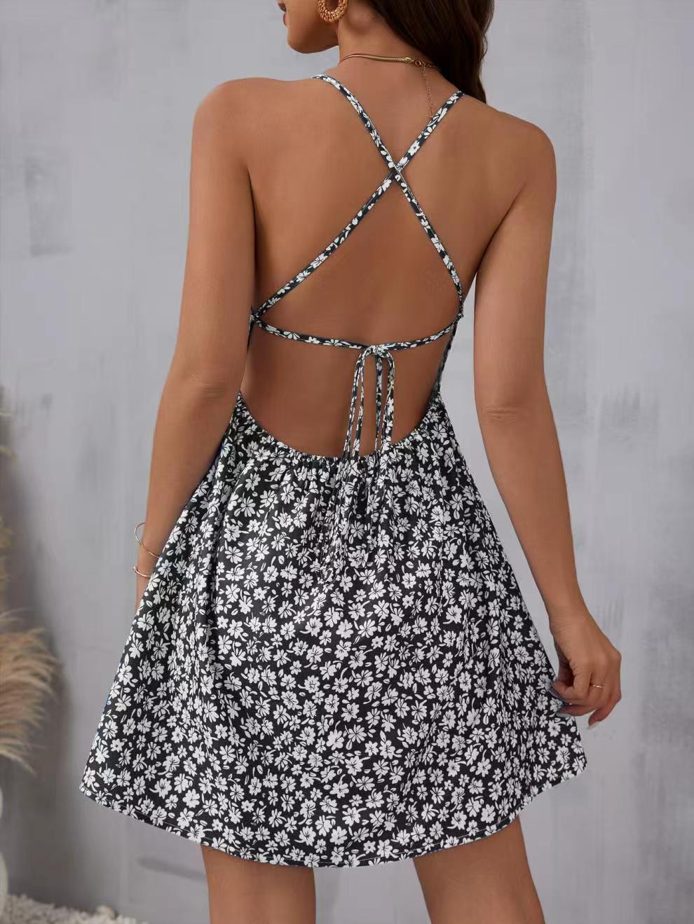 Women's Sexy Backless Floral Print Halter Dress – High Waist Slimming Casual Summer Gown_ecoleips.com