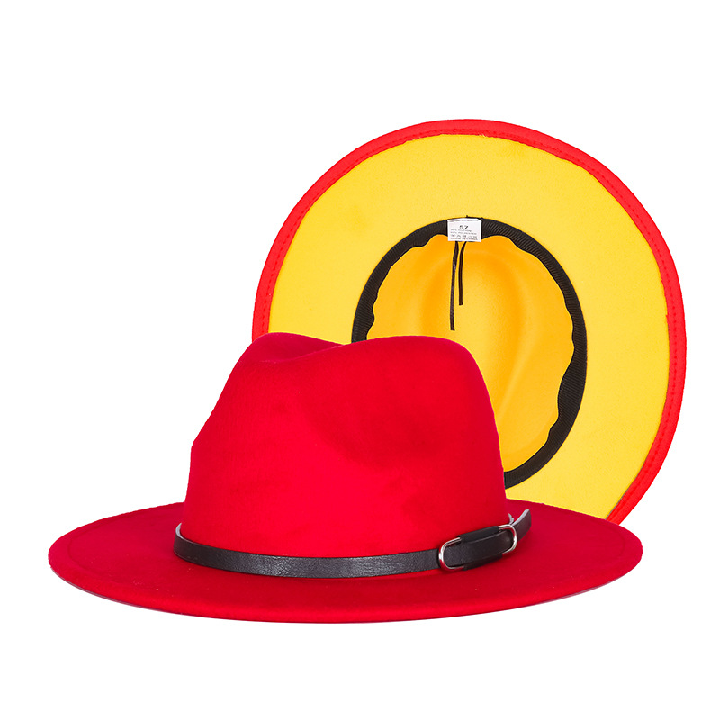 Sombrero de copa otoño e invierno europeo y americano británico contraste color moda Jazz sombrero simple popular color a juego fábrica personalización al por mayor