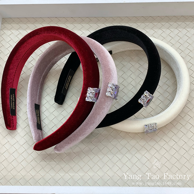 Versión coreana de otoño y invierno lujoso estilo de zircon seda veludo cinturón de cabello alto cráneo cinturón de cabello temperamento cinturón de cabello adornamiento de cabello
