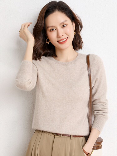 Winter and Spring New Cashmere Sweater for Women, Knit Crew Neck Long Sleeve Loose and Slimming Cardigan, Innerwear for Warmth