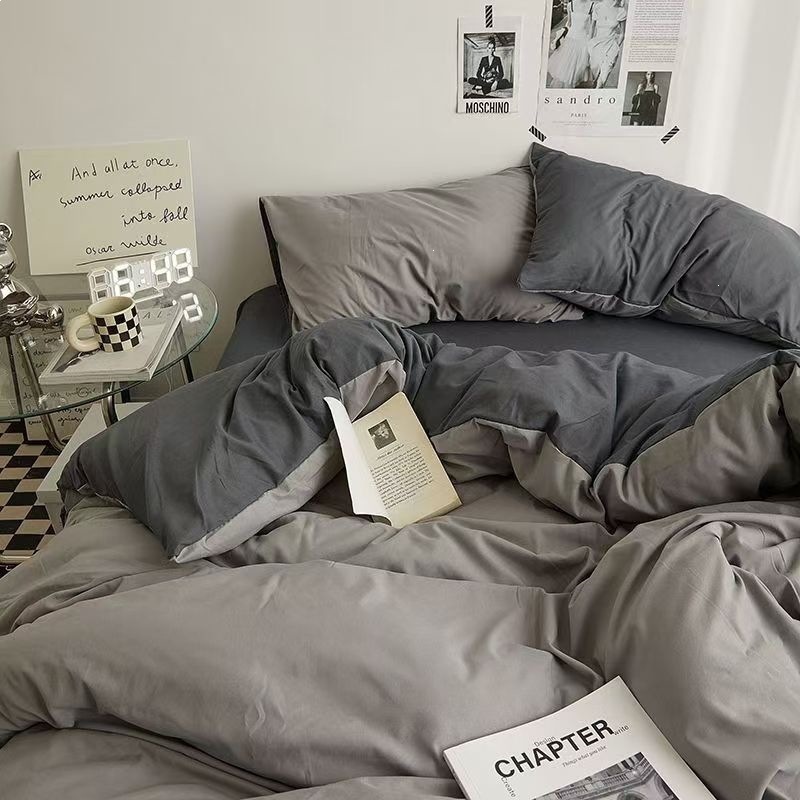 Brushed Fabric Bed Sheet Set Solid Colour Skin-friendly Simple_voghion.com
