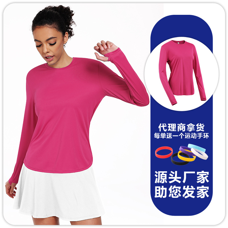 Camiseta de mangas largas protectoras solares de mujer otoño y invierno secado rápido chaqueta deportiva transpirable correr al aire libre acondicionamiento físico con agujeros de dedos ropa de yoga