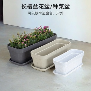 Rectangular Vegetable Pot Window Sill Flower Pot Narrow Strip Succulent Indoor Balcony Green Plant Outdoor Flower Simple Resin