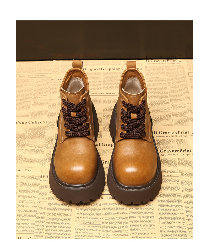 Giày boot nữ đế dày tăng chiều cao, dây buộc, phong cách đa năng — màu đen chi tiết 16