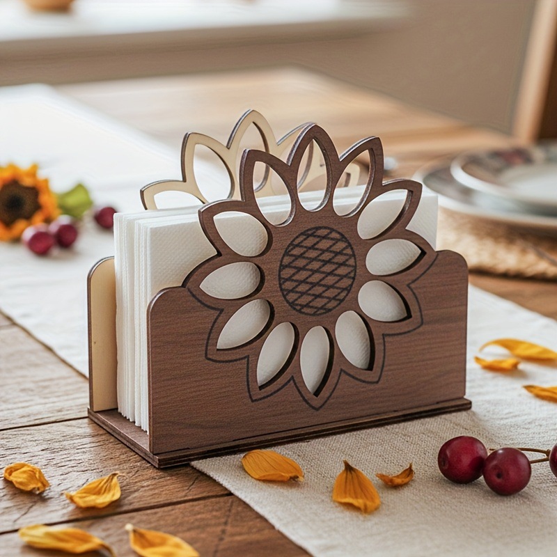 Colgar decoración de servillas de madera transfronteriza marco de servillas de madera vertical girasol forma marco de almacenamiento de servillas de papel comedor distribución de servillas de madera sólida