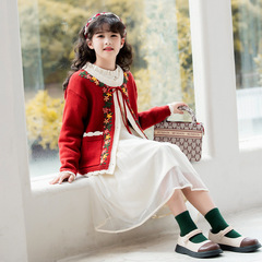 Spring Outfit for Girls: Cardigan Sweater Jacket 2024 Spring and Autumn New Middle and Large Children's Set Children's Princess Dress