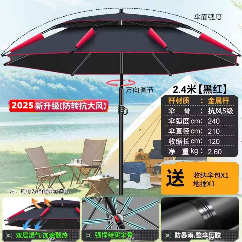 新款钓鱼伞新款遮阳伞户外露营伞便携带黑胶防晒拐杖伞露营垂钓专|undefined