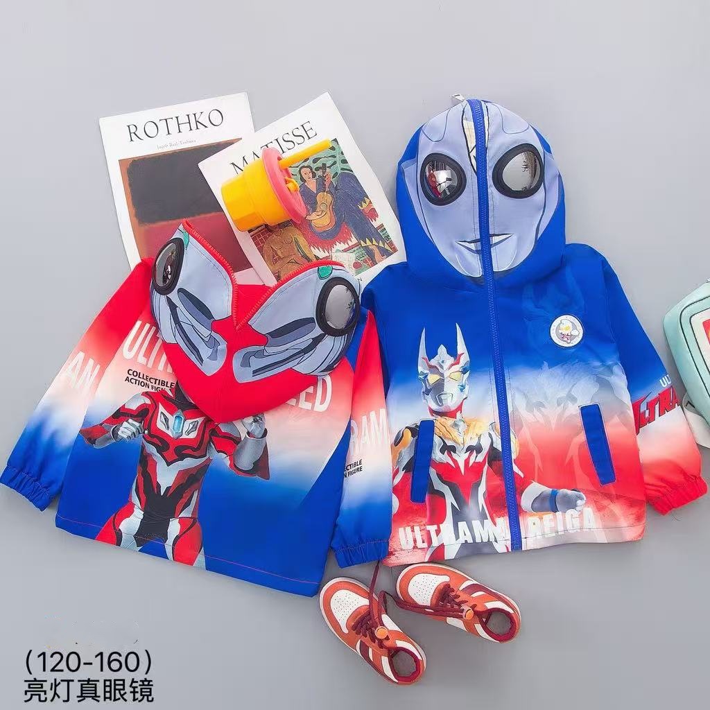 New Ultraman Light-Up Jacket, Glowing Children's Clothing, Thin Boys' Superhero Top with Glasses, Windbreaker