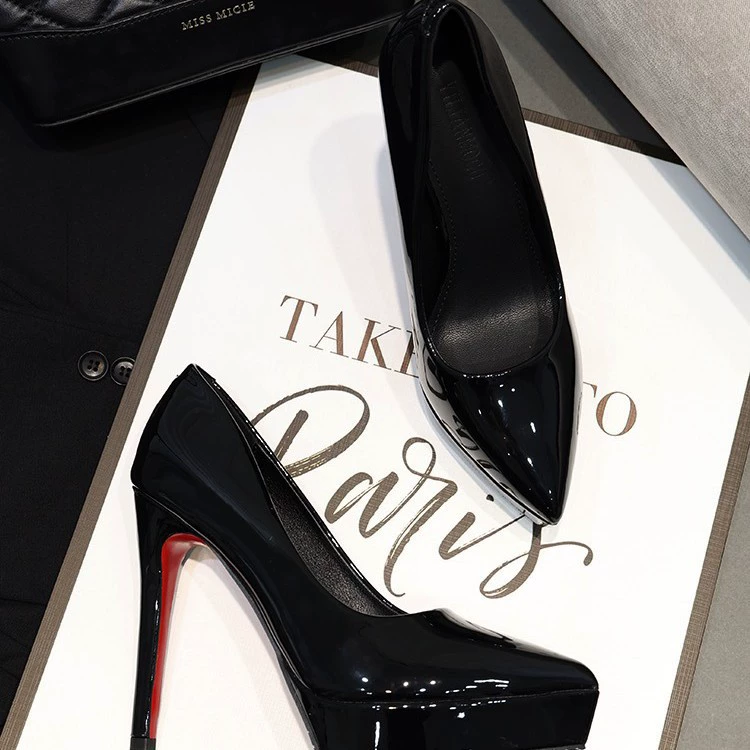 2024 новые 10cm весна и осень 12cm туфли на каблуках на каблуках на одном каблуке сексуальная водонепроницаемая платформа ночная черная женская обувь