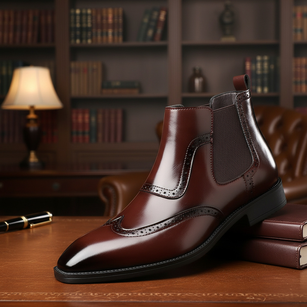Chelsea leather boots, high-top leather shoes, cross-border large-size men's new Martin boots, retro slip-on shoes, western cowboy style