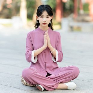 2024 spring and summer retro new Chinese ethnic style improved clothing end morning practice Zen clothing practice clothes two-piece set for women