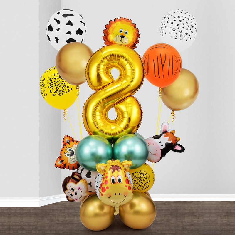 Transfronterizo nuevo bosque animal fiesta traje globo combinación digital molde de aluminio globo columna cumpleaños diseño Decoración