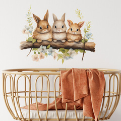 卡通三隻萌寵小兔子兒童臥室幼兒園家居裝飾牆貼貼紙自粘批發跨境