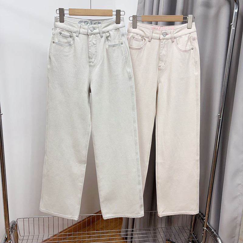 WTHEOE Giant Leg Long Color Bottom Soft Waxy Four-sided Elastic High Waist Straight Jeans Wide Leg Pants Women's 2025 Spring