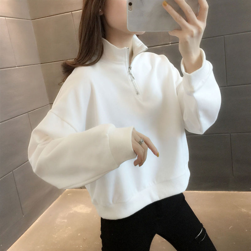 早春装白色半拉链带领卫衣女2025新款洋气小个子短款时尚薄款上衣|undefined
