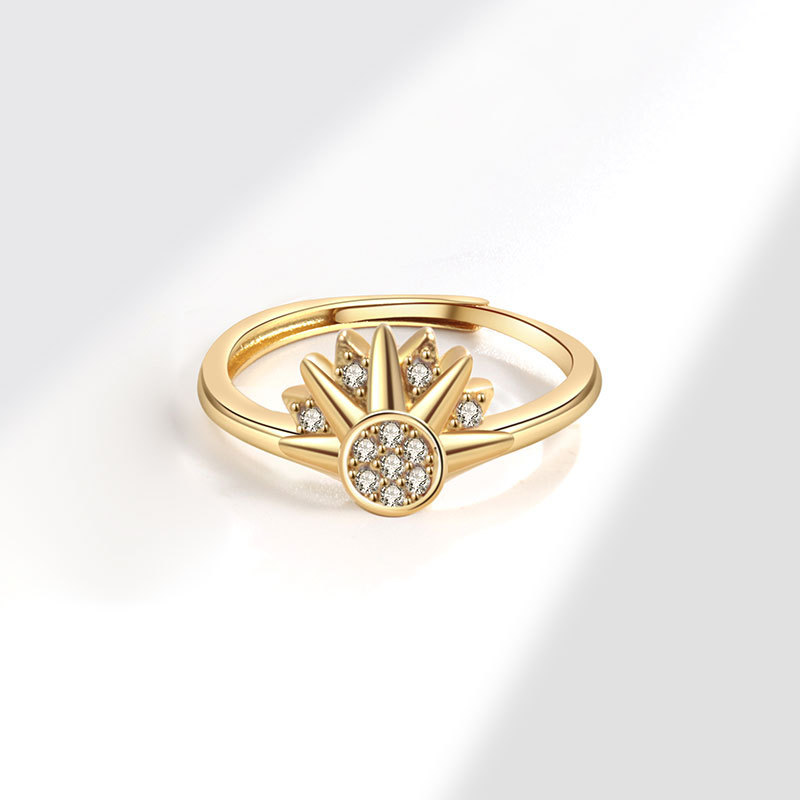 Anello aperto da donna impilabile con sole e luna tempestato di diamanti, in stile europeo-americano, dal design semplice e luminoso._voghion.com