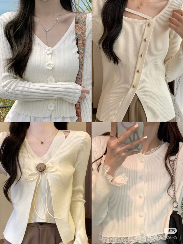 广州十三行秋冬季新款清新甜美羊绒开衫毛衣设计感针织衫女装批发|undefined