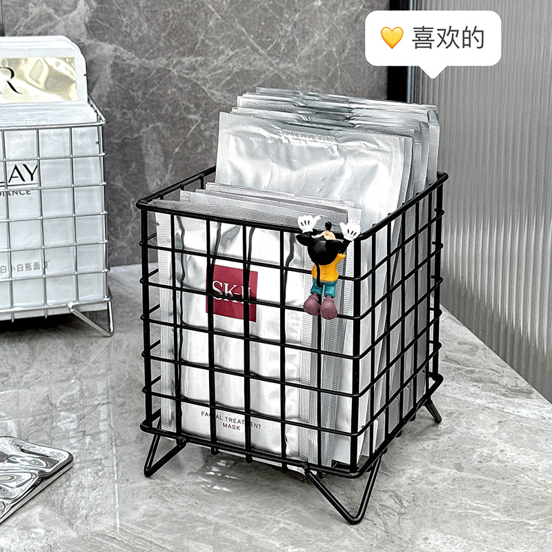 Caja de almacenamiento de máscaras faciales梳妆台 lavabo cosméticos canasta de almacenamiento de hierro forjado escritorio productos de cuidado de la piel estante caja de acabado