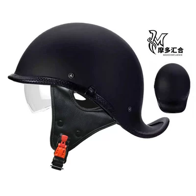 Motosiklet kaskı (dəbilqə) – Half Helmet Motorcycle Summer Scoop Helmet - matt-black-autumn-and-winter-style-transparent-lenses-m