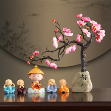 中式禅意小和尚摆件家居客厅装饰工艺品书房玄关办公室摆设品腊梅