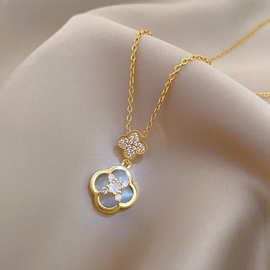 猫眼幸运草爆款新款抖音钛钢项链男女饰品时尚个性网红简约