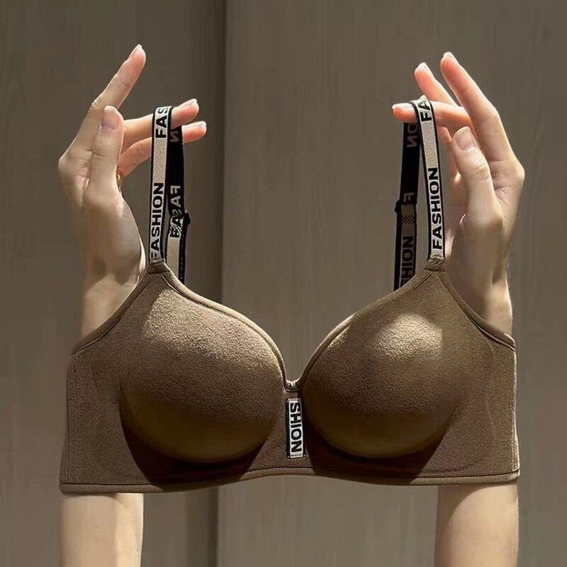 Fleece-Lined Winter Women's Breathable V-Shaped Bra for Warmth, Enhancing Small Bust Appearance, with Added Fleece and Thickness