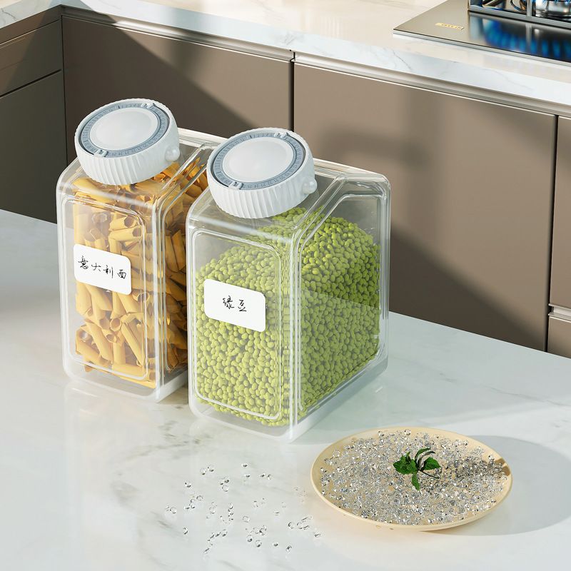 Household Sealed Jar, Thickened Plastic Transparent Storage Box for Snacks with Timer, Kitchen Storage Container for Grains and Cereals