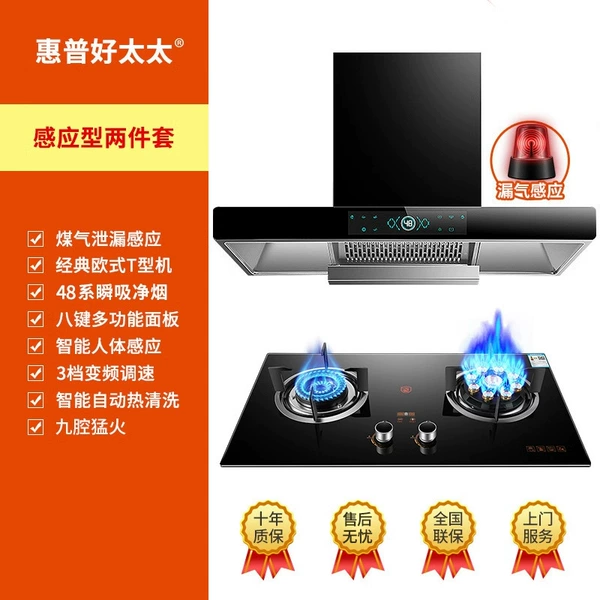 Induction range hood + nine-chamber double stove two-piece set [door installation]