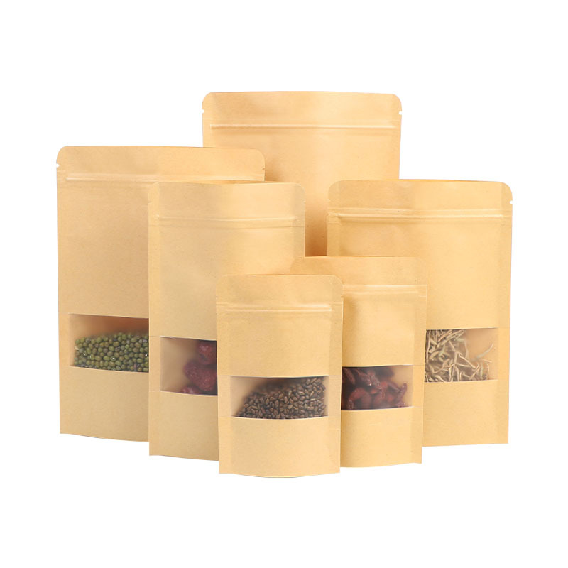 Ventana abierta Bolsa de papel Kraft esmerilado en tres dimensiones de frutas secas bolsa de envasado de alimentos se puede agregar el logotipo de la bolsa sellada autosellante de té de nuez