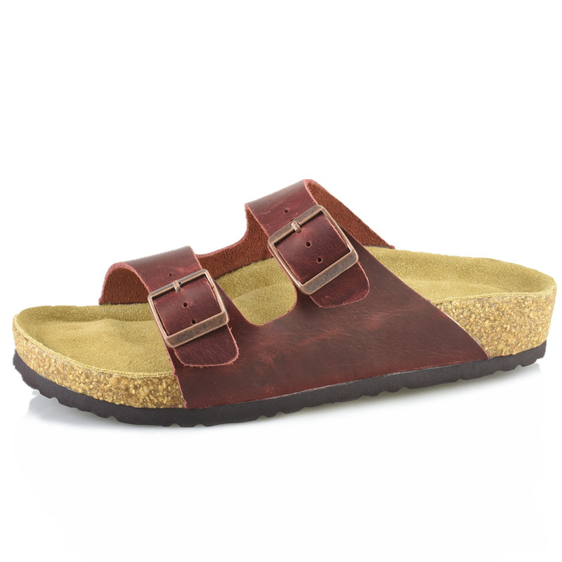 High-End Latex Cork Two-Strap Slippers for Women, 2025 Summer Outdoor Flat Half-Slip Leather Sandals, Cross-Border