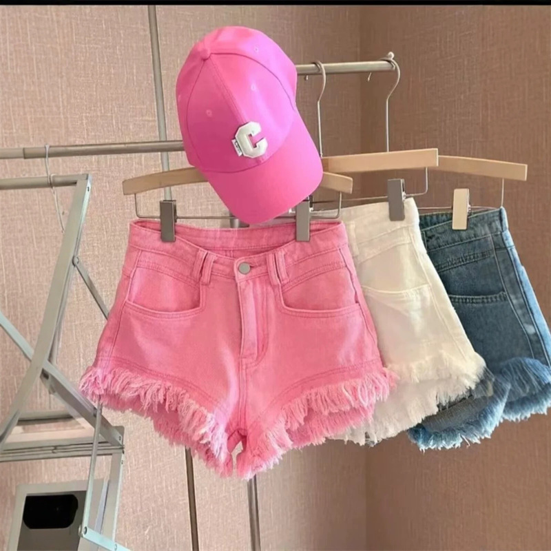 In-Stock Factory Summer Hot Girl High Street Frayed Denim Shorts New Slim-Fit Versatile Personality Ripped Shorts for Women Trendy