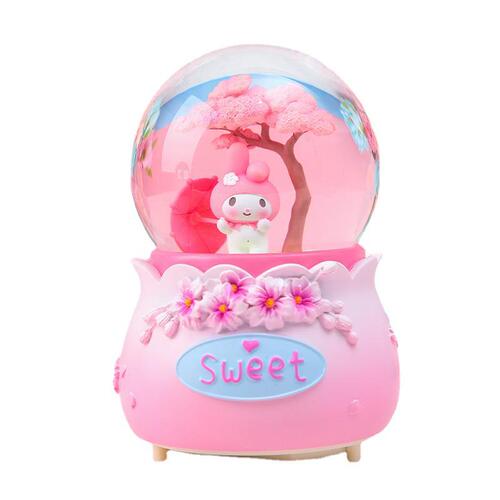 Falling Snow Glowing Music Box Cute Pet Cherry Blossom Tree Rotating Crystal Ball Music Box Desktop Ornament Decoration Gift