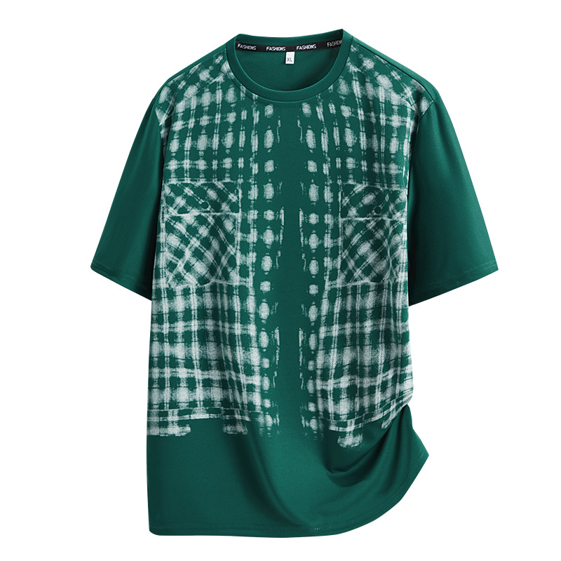 [Quick-drying, high-volume short-sleeved shirt] Faux shirt camouflage American style short-sleeved drop-shoulder T-shirt for men, summer loose fit, round shape.