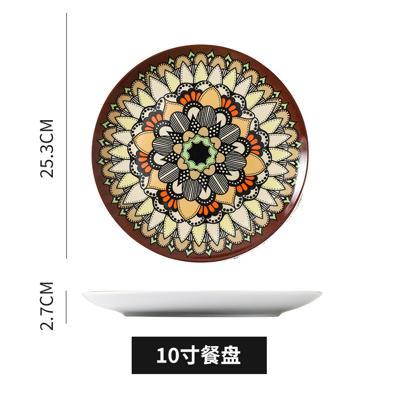 Placa de vajilla de cerámica placa pintada a mano Bohemia placa plana decorativa decoración de pared plato doméstico placa poco profunda placa occidental