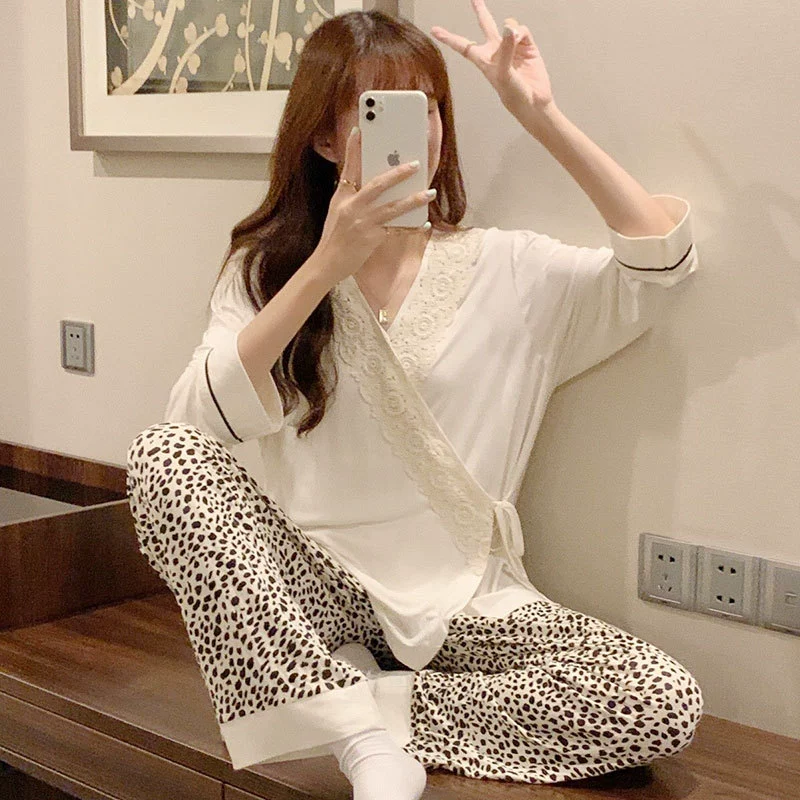 В наличии Июль 276 Пижама из модала Женская весна-осень 2021 Новое кимоно с длинным рукавом Женская Домашняя одежда костюм