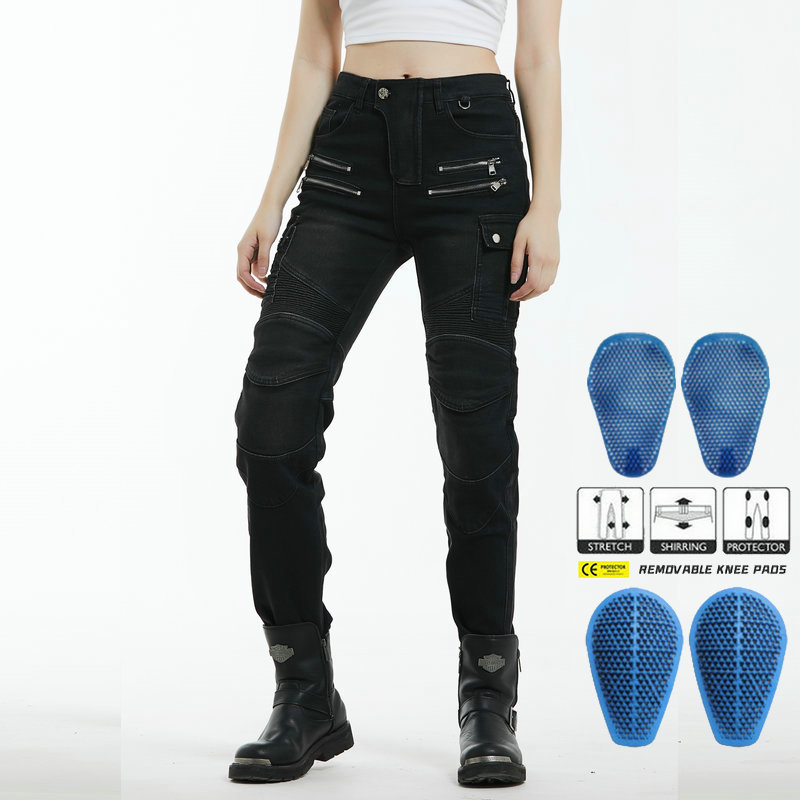 Pantalones vaqueros de la motocicleta Caballero de las mujeres de invierno forrado de lana caliente de la motocicleta pantalones anti-caída pantalones de silicona equipo de protección