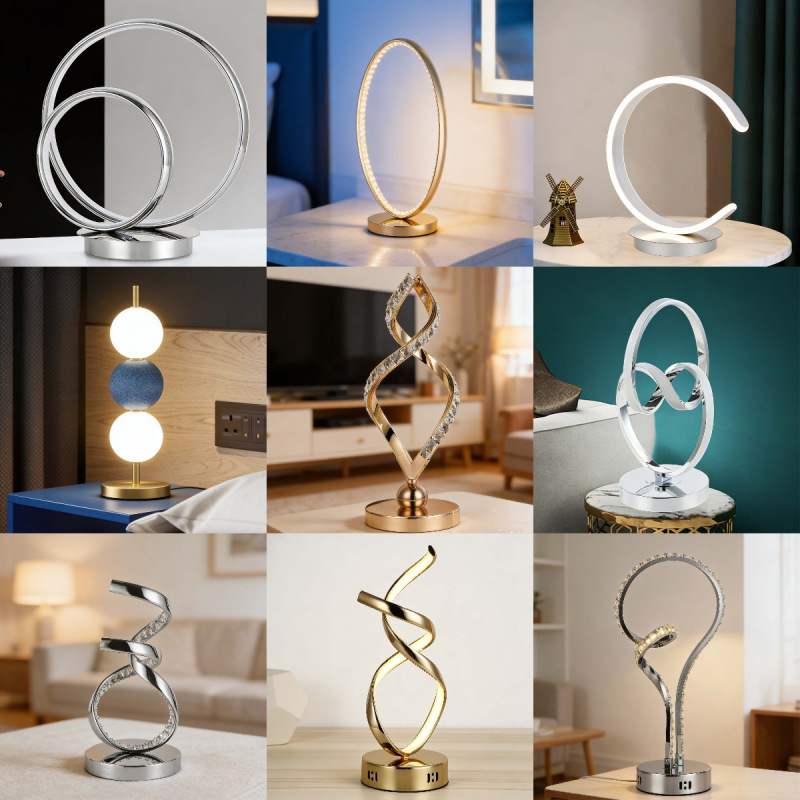 Cross-Border Foreign Trade Bedside Lamp, Trendy Black Chrome Gold Plug-In Creative Led Table Lamp Bedroom Table Lamp