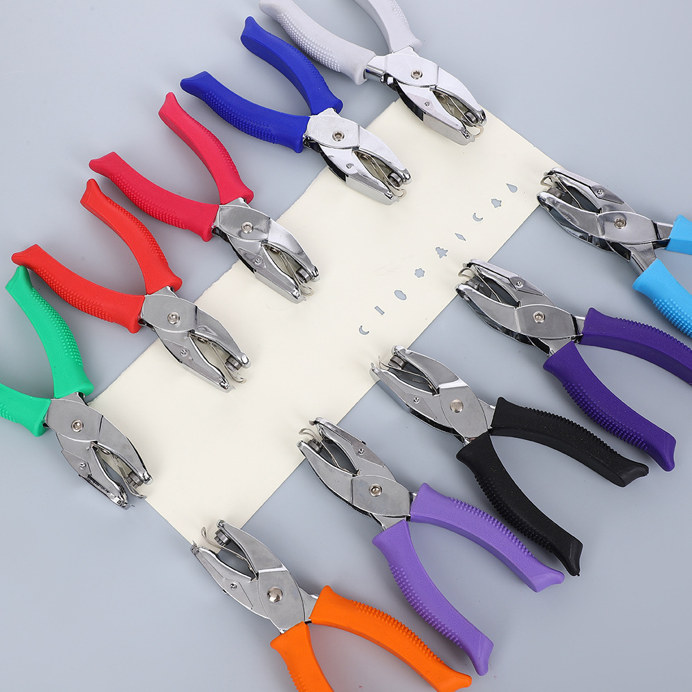 High-End Handheld Hole Punch Pliers Manual Hole Puncher with Colorful Covers in the Shapes of Bear, Bell, Christmas Tree, Heart, and Diamond