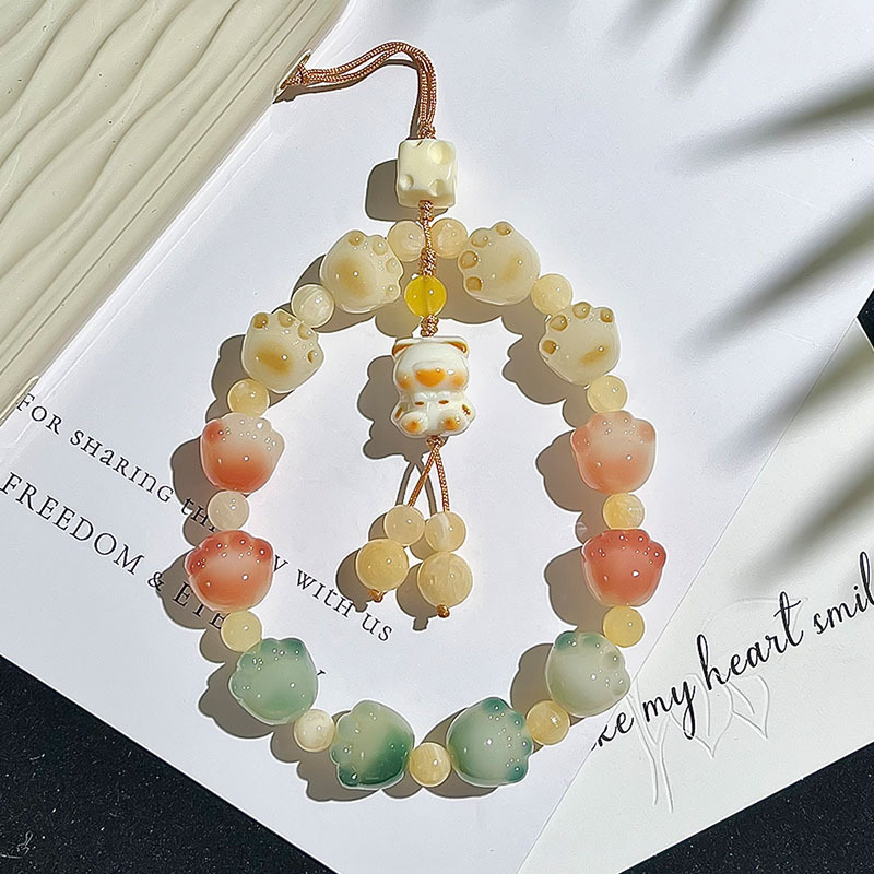 Xiaoqing New Cat Claw Bodhi Pendant Charcoal Burned Cat White Jade Bodhi Root Bracelet Women's Plate Playing with Literature and Buddha Bead Jewelry