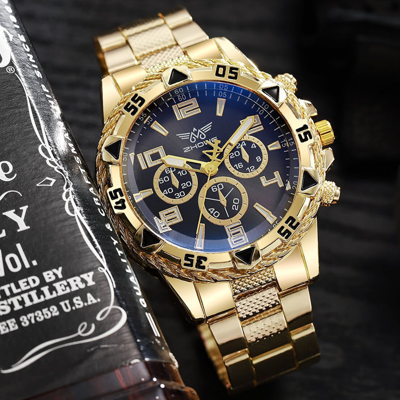 explosões relógio masculino de vidro azul pulseira de aço relógio de quartzo balança digital relógio de três olhos_voghion.com