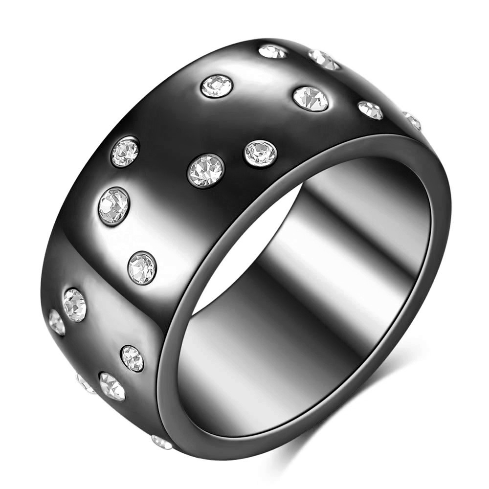 Ig Style Vintage Style Geometric Titanium Steel Inlay Zircon Wide Band Rings display picture 4